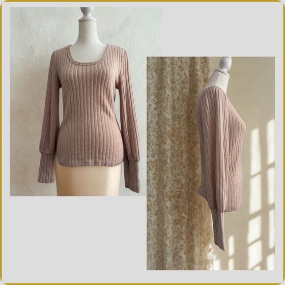 Soft Ribbed Balloon-Sleeve Knit Top – Size M - Picture 9 of 11